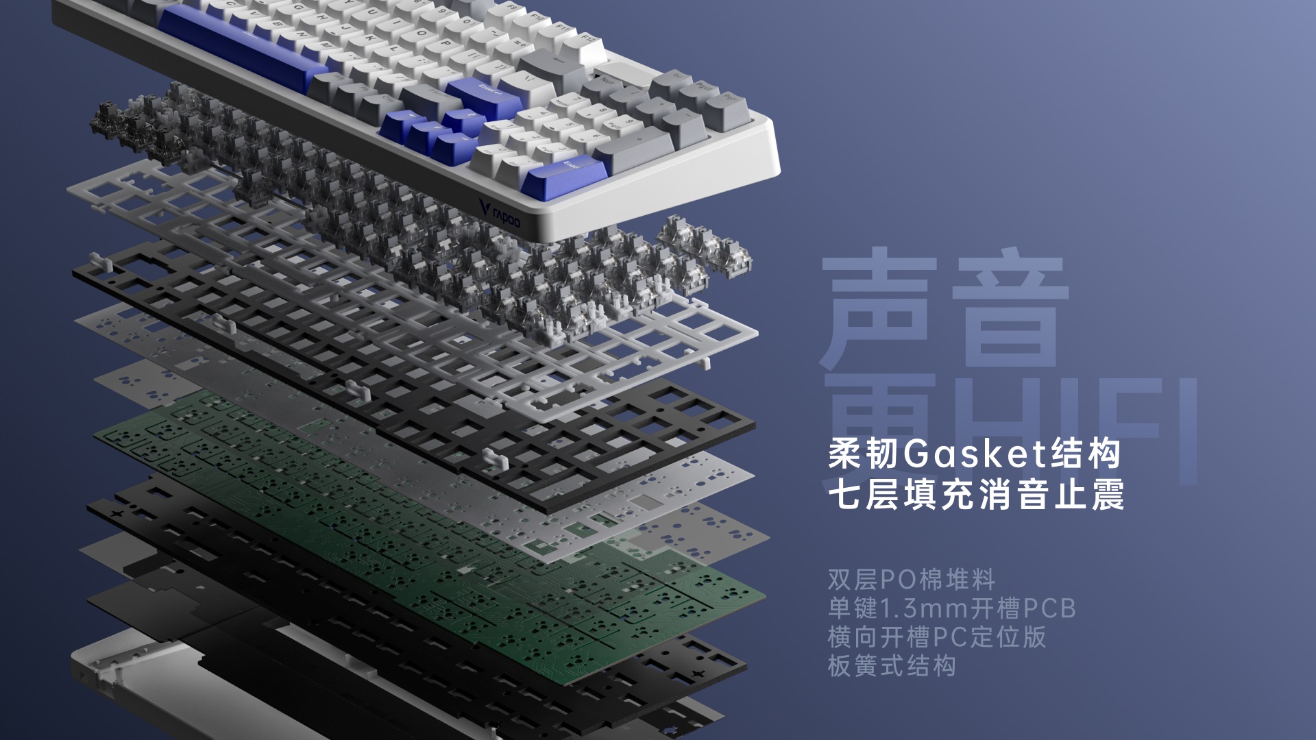柏依客制化多模式无线背光游戏机械键盘 V700DIY-98长续航版 功能卖点展示图